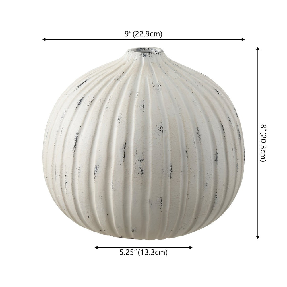 Safavieh NISI,8", Distressed White Resin Vase - Textured Round Design for Modern Rustic Home Décor Accent RDC4032A