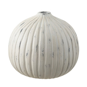 Safavieh Nisi 8" Round Grooved, Resin Vase  RDC4032A Distressed White