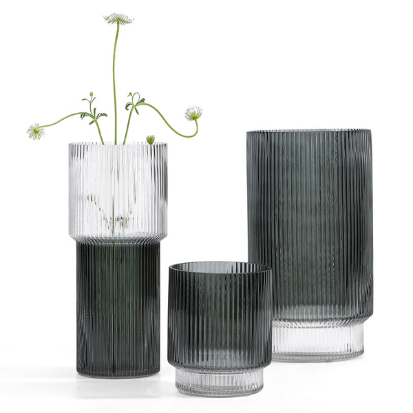 Safavieh Zinc, Elegant Blue-grey Fluted Glass Vase Set Of 3 - Perfect For Floral Arrangements & Decor Blue Grey Glass Rdc4034a-set3