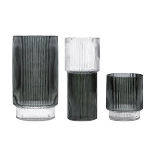 Safavieh Zinc, Elegant Blue-grey Fluted Glass Vase Set Of 3 - Perfect For Floral Arrangements & Decor Blue Grey Glass Rdc4034a-set3