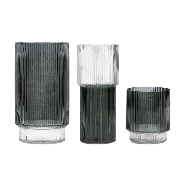 Safavieh Zinc, Elegant Blue-grey Fluted Glass Vase Set Of 3 - Perfect For Floral Arrangements & Decor Blue Grey Glass Rdc4034a-set3