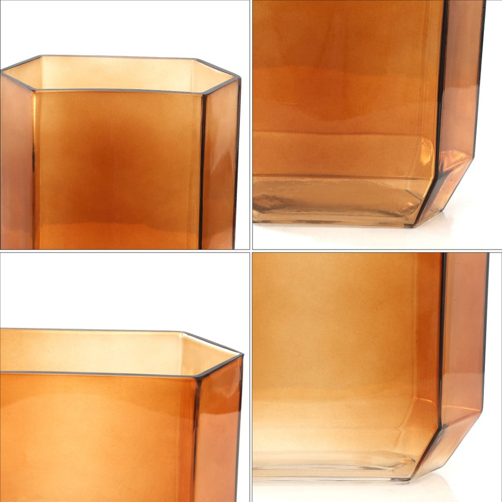 Safavieh NORENO, Modern Hexagon Glass Vase Set of 2 for Stylish Home Decor and Floral Arrangements Light Orange / - RDC4035B-SET2
