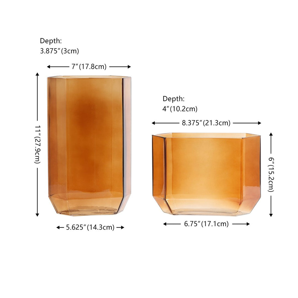 Safavieh NORENO, Modern Hexagon Glass Vase Set of 2 for Stylish Home Decor and Floral Arrangements Light Orange / - RDC4035B-SET2