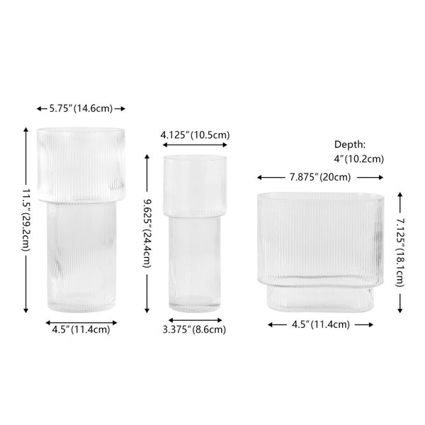 Safavieh CEVA, Elegant Clear Fluted Glass Vase Set of 3 - Perfect for Centerpieces & Stylish Home Decor RDC4036A-SET3