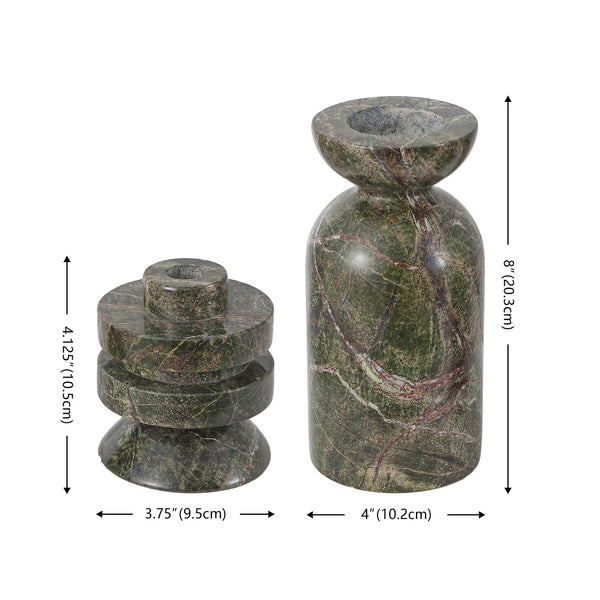 Safavieh Thea, Elegant Green Marble Candle Holder Set Of 2 – Artful Taper & Pillar Display For Home Décor Green ,Red Marble Rdc4039a-set2