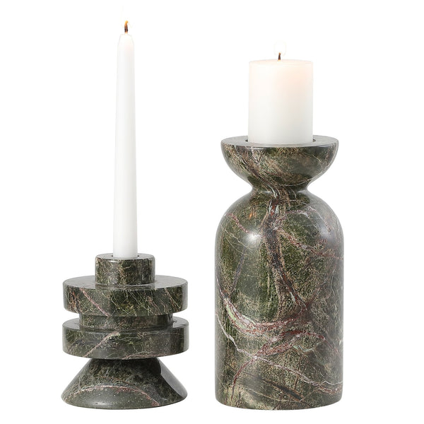 Safavieh Thea, Elegant Green Marble Candle Holder Set Of 2 – Artful Taper & Pillar Display For Home Décor Green ,Red Marble Rdc4039a-set2
