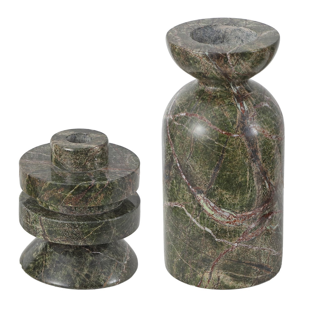 Safavieh Thea, Elegant Green Marble Candle Holder Set Of 2 – Artful Taper & Pillar Display For Home Décor Green ,Red Marble Rdc4039a-set2