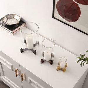 Safavieh Nifi, Hara Candle Holder Set Of 2 - Elegant Marble & Gold Design For Timeless Home Décor Appeal Multi Metal+Glass Rdc4041a-set3