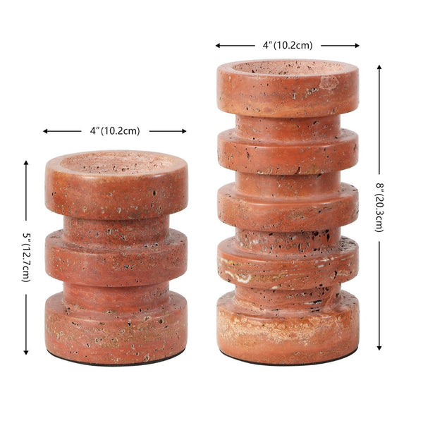 Safavieh CAPRI, Elegant Orange-Rust Travertine Candle Holder Set of 2 - Modern Stacked Design for Any Space RDC4043A-SET2