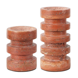 Safavieh Capri, Vibrant Orange/Rust Marble Candle Holder Set Of 2 For Pillar & Taper Candles, Elegant Decor Orange ,Rust Travertine Rdc4043a-set2