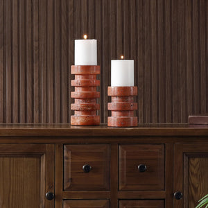 Safavieh Capri, Vibrant Orange/Rust Marble Candle Holder Set Of 2 For Pillar & Taper Candles, Elegant Decor Orange ,Rust Travertine Rdc4043a-set2