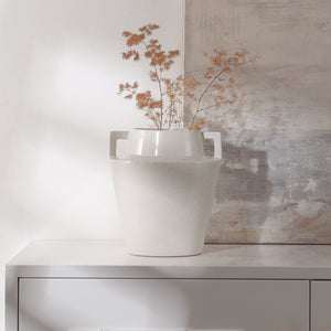 Safavieh Ema Terracotta Vase - Elegant Cream Ceramic With Geometric Handles For Stunning Home Decor Centerpiece Creme Ceramic Rdc4044a