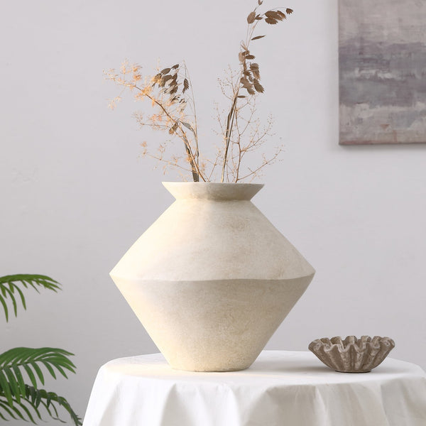 Safavieh Nico,Linen/White, Asymmetrical Rustic Vase - 11.75" Polyresin Decor For Elegant Home Styling Creme 100%Polyresin Rdc4045a