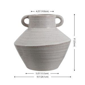 Lina, Ceramic Antique Glaze Vase With Side Handles — 9" Sculptural Accent For Fresh Or Dried Florals