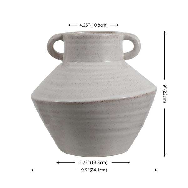 Lina, Ceramic Antique Glaze Vase With Side Handles — 9" Sculptural Accent For Fresh Or Dried Florals