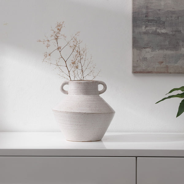 Lina, Ceramic Antique Glaze Vase With Side Handles — 9" Sculptural Accent For Fresh Or Dried Florals