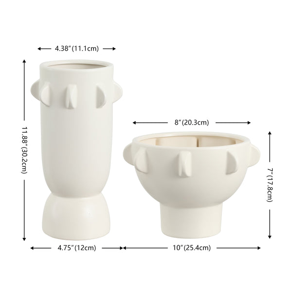 Safavieh Amia, Off White Ceramic Vase Set Of 2 – Contemporary Tab Accent Design For Elegant Home Decor Off White Ceramic Rdc4047a-set2