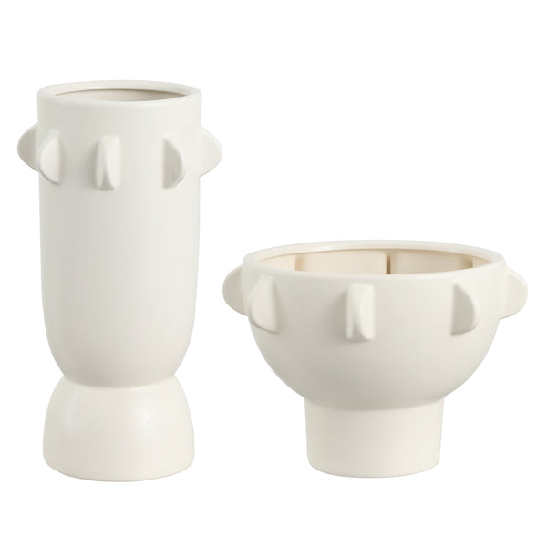 Safavieh Amia, Off White Ceramic Vase Set Of 2 – Contemporary Tab Accent Design For Elegant Home Decor Off White Ceramic Rdc4047a-set2