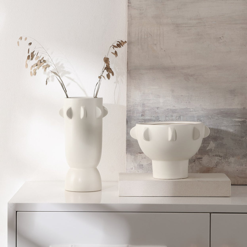 Safavieh Amia, Off White Ceramic Vase Set Of 2 – Contemporary Tab Accent Design For Elegant Home Decor Off White Ceramic Rdc4047a-set2