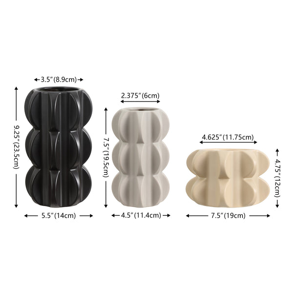 Safavieh Felix, Elegant Ceramic Vase Set Of 3 - Sculptural Design In Sand, Grey, And Black For Home Decor Multi Ceramic Rdc4048a-set3