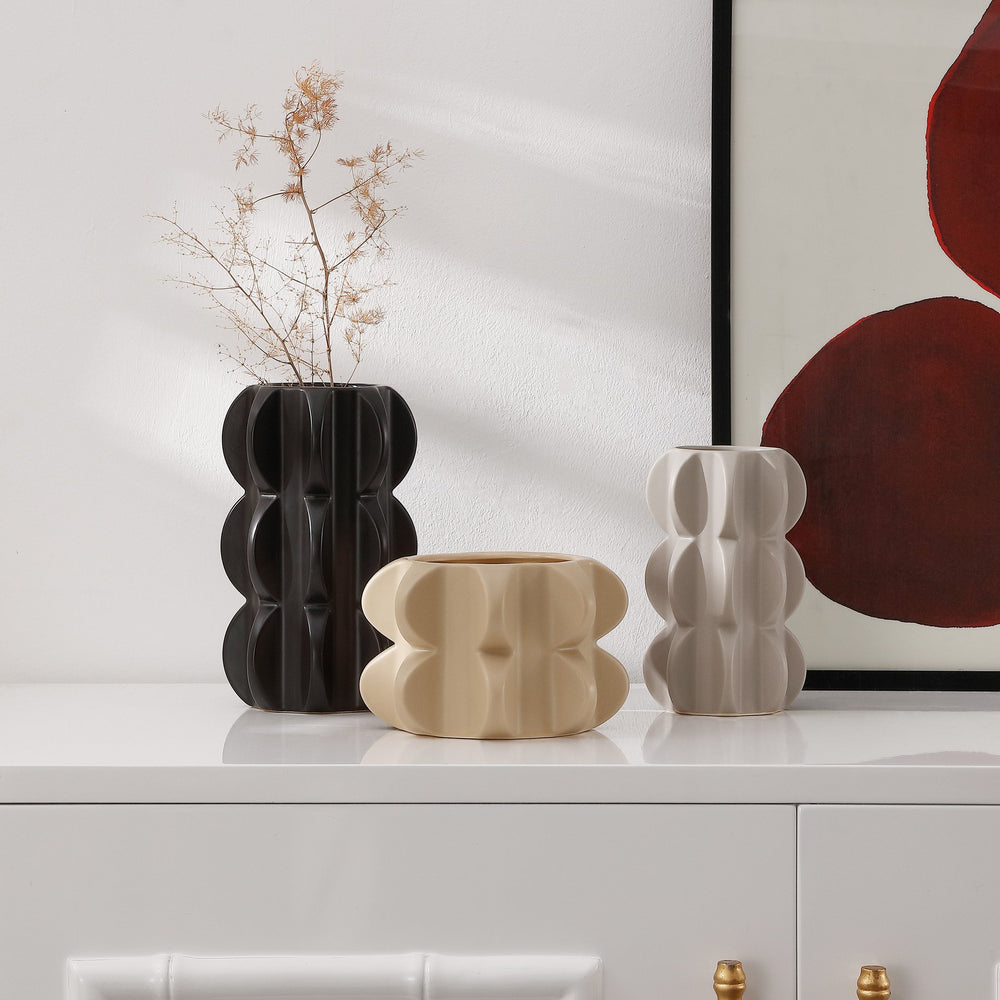 Safavieh Felix, Elegant Ceramic Vase Set Of 3 - Sculptural Design In Sand, Grey, And Black For Home Decor Multi Ceramic Rdc4048a-set3