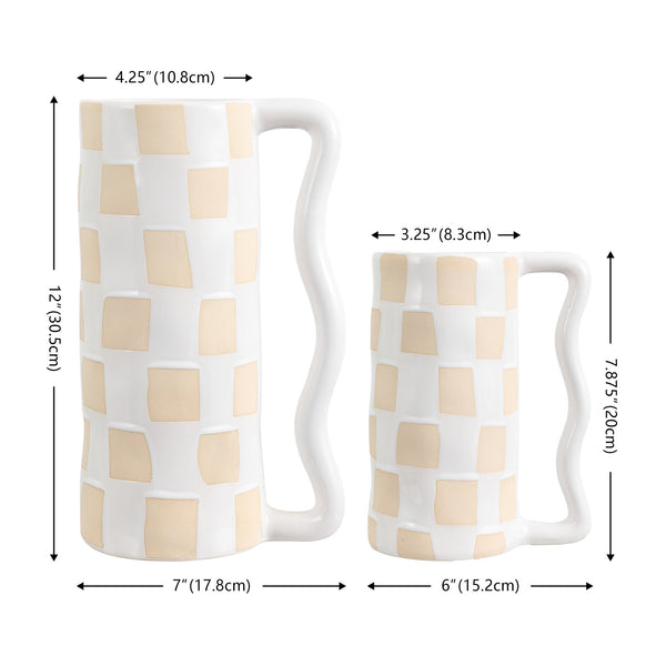 Safavieh Anika, Stunning White/Beige Ceramic Vase Set Of 2 With Wavy Handles For Artistic Home Decor White ,Beige Ceramic Rdc4051a-set2