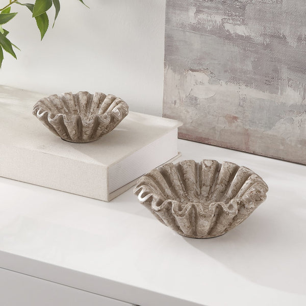 Safavieh Soho, Charcoal Ruffle Bowl Set Of 2 - Elegant Resin Decor With Unique Design For Home Styling Charcoal Resin Rdc4052a-set2