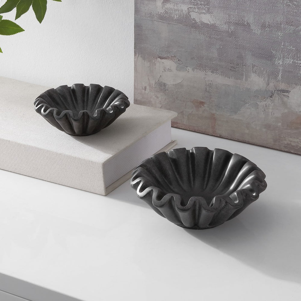 Safavieh Soho, Ruffle Bowl Set Of 2 - Elegant Resin Decor For Home, Perfect For Flowers & Stylish Display Charcoal 100% Resin Rdc4052b-set2