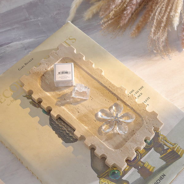 Safavieh Lulu, Elegant Sand Travertine Tray - Versatile Marble Decor For Coffee Tables, Vanities & More Tan 100% Marble Rdc4057a