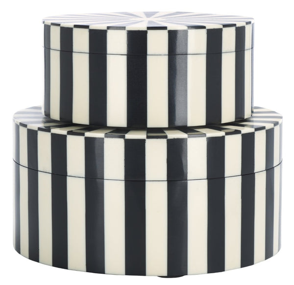 Safavieh CHARLI, Elegant Black/Ivory Decorative Box Set of 2 - Chic Storage for Modern Home Accents & Style RDC5000A-SET2