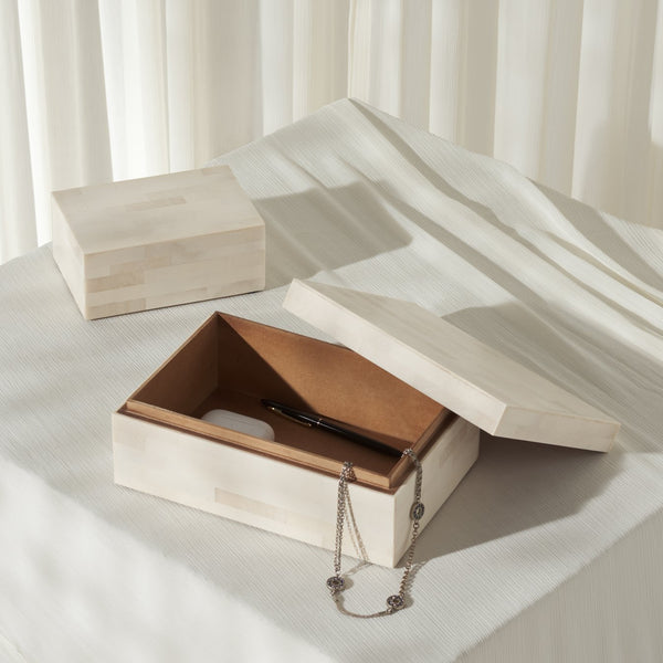 Safavieh Sabi, Elegant Antique Ivory Decorative Box Set Of 2 - Chic Faux Bone & Resin Storage Solution Antique Ivory ,Faux Bone Resin+Mdf Rdc5002a-set2