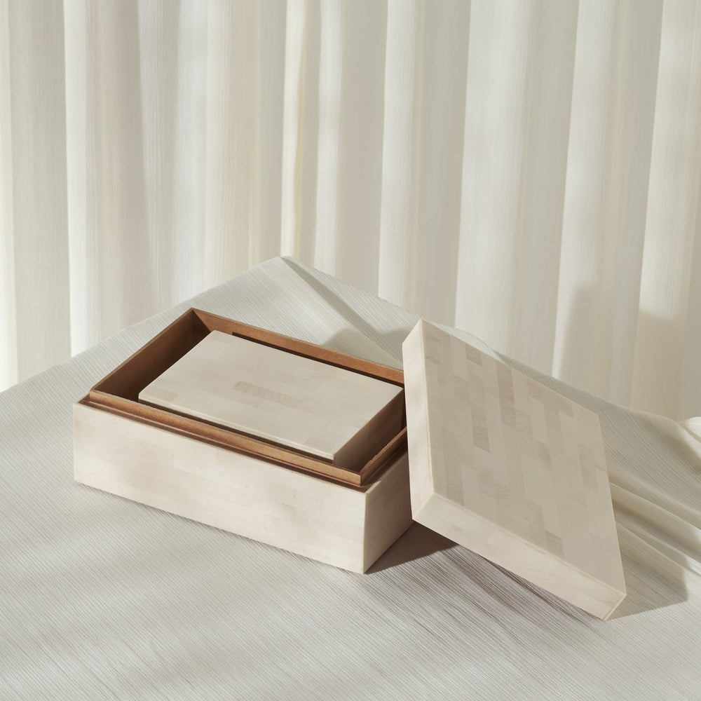 Safavieh Sabi, Elegant Antique Ivory Decorative Box Set Of 2 - Chic Faux Bone & Resin Storage Solution Antique Ivory ,Faux Bone Resin+Mdf Rdc5002a-set2