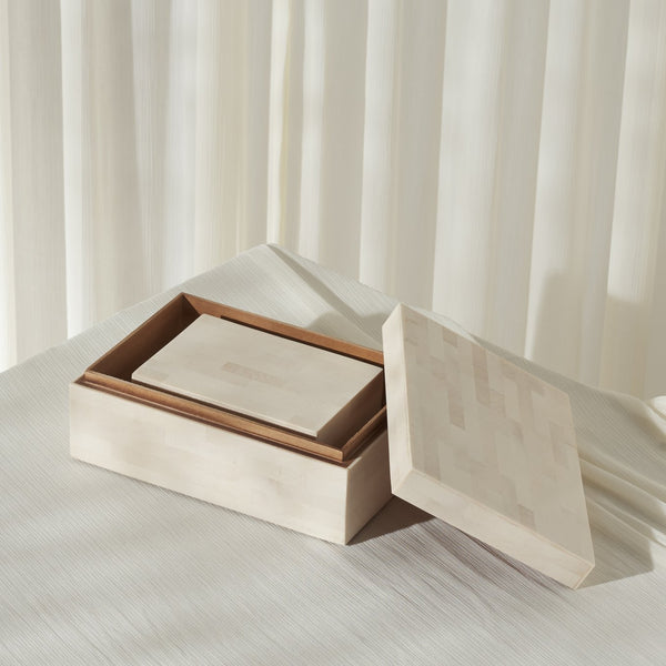 Safavieh Sabi, Elegant Antique Ivory Decorative Box Set Of 2 - Chic Faux Bone & Resin Storage Solution Antique Ivory ,Faux Bone Resin+Mdf Rdc5002a-set2