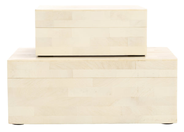 Safavieh Sabi, Elegant Antique Ivory Decorative Box Set Of 2 - Chic Faux Bone & Resin Storage Solution Antique Ivory ,Faux Bone Resin+Mdf Rdc5002a-set2
