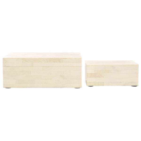 Safavieh Sabi, Elegant Antique Ivory Decorative Box Set Of 2 - Chic Faux Bone & Resin Storage Solution Antique Ivory ,Faux Bone Resin+Mdf Rdc5002a-set2
