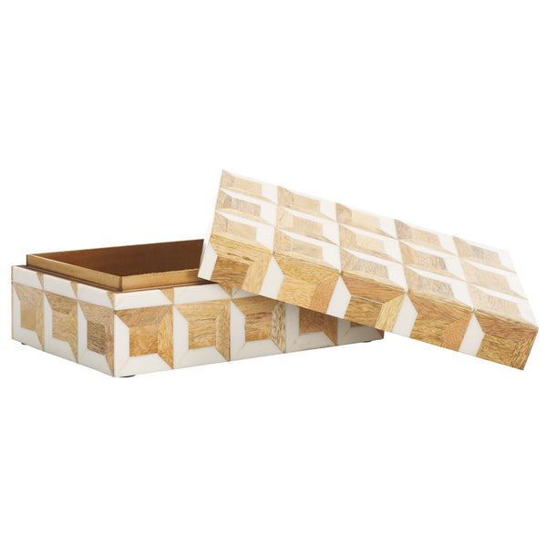 Safavieh Aria, Elegant Antique Ivory Decorative Box Set 2 - Natural Wood Storage With Geometric Charm Antique Ivory ,Natural Brown Resin+Mango Wood+Mdf Rdc5003a-set2