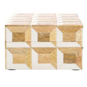 Safavieh Aria, Elegant Antique Ivory Decorative Box Set 2 - Natural Wood Storage With Geometric Charm Antique Ivory ,Natural Brown Resin+Mango Wood+Mdf Rdc5003a-set2