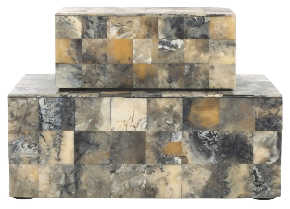 Safavieh Lori, Antique Green & Horn Decorative Box Set 2 - Stylish Storage With Vintage Elegance & Functionality Antique Green ,Horn Resin+Mdf Rdc5004a-set2