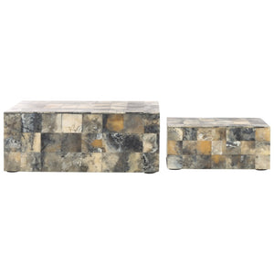 Safavieh LORI, Antique Green and Horn Decorative Box Set - Stylish Storage for Home Décor & Keepsakes RDC5004A-SET2