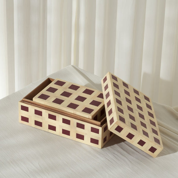 Safavieh SATI, Muted Yellow & Burgundy Decorative Box Set - Stylish Storage & Modern Accent for Any Room RDC5005A-SET2