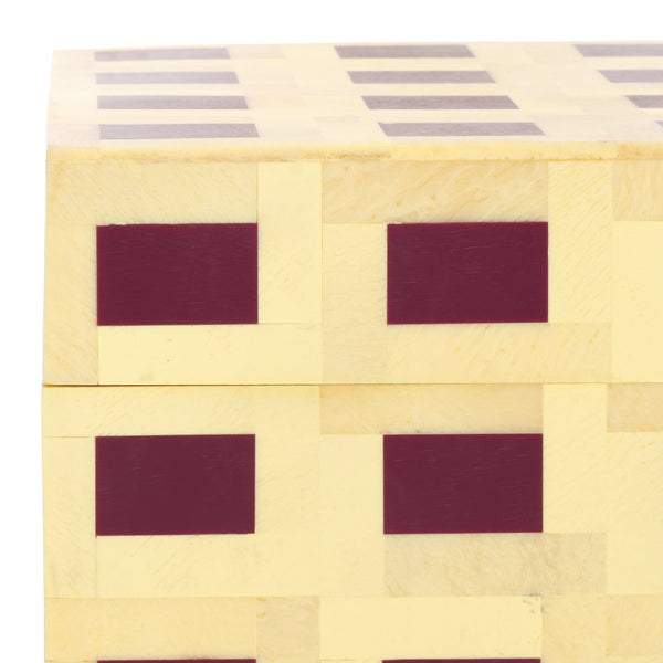 Safavieh Sati, Stylish Muted Yellow/Burgundy Decorative Box Set Of 2 For Elegant Home Storage Solutions Assorted ,Multi Resin+Mdf Rdc5005a-set2