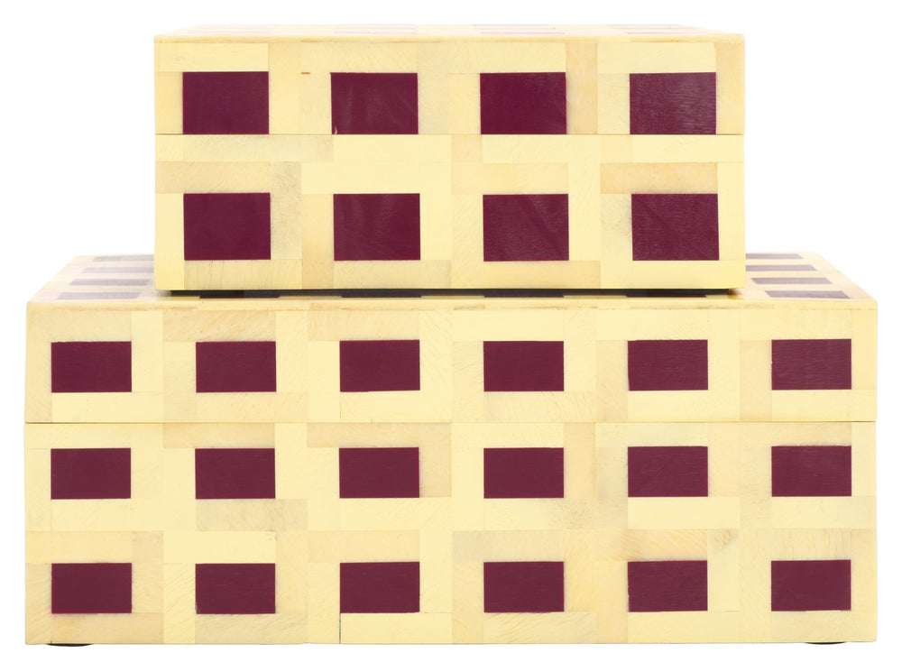 Safavieh Sati, Stylish Muted Yellow/Burgundy Decorative Box Set Of 2 For Elegant Home Storage Solutions Assorted ,Multi Resin+Mdf Rdc5005a-set2