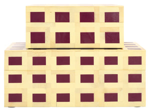 Safavieh Sati, Stylish Muted Yellow/Burgundy Decorative Box Set Of 2 For Elegant Home Storage Solutions Assorted ,Multi Resin+Mdf Rdc5005a-set2