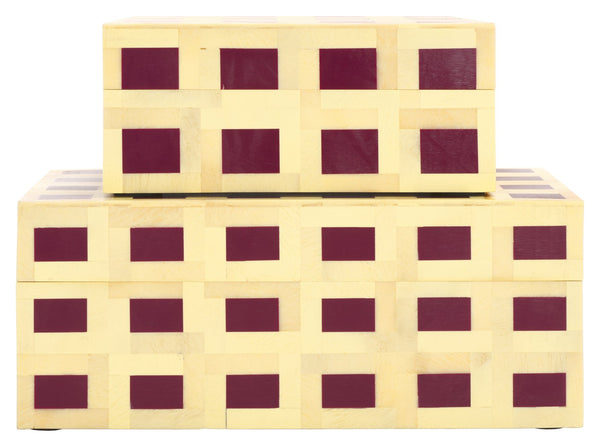 Safavieh Sati, Stylish Muted Yellow/Burgundy Decorative Box Set Of 2 For Elegant Home Storage Solutions Assorted ,Multi Resin+Mdf Rdc5005a-set2