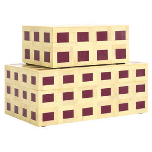 Safavieh Sati, Stylish Muted Yellow/Burgundy Decorative Box Set Of 2 For Elegant Home Storage Solutions Assorted ,Multi Resin+Mdf Rdc5005a-set2