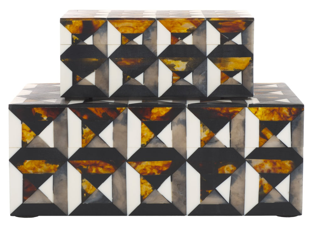 Safavieh Ani, Elegant Decorative Box Set Of 2 In Ivory/Brown - Versatile Storage With Striking Pattern Ivory ,Brown Resin+Mdf Rdc5006a-set2