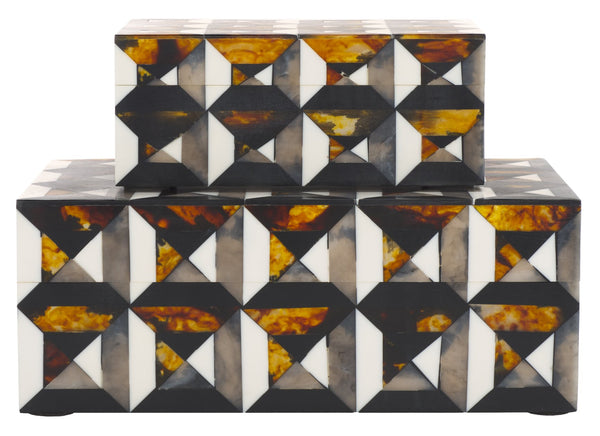 Safavieh Ani, Elegant Decorative Box Set Of 2 In Ivory/Brown - Versatile Storage With Striking Pattern Ivory ,Brown Resin+Mdf Rdc5006a-set2