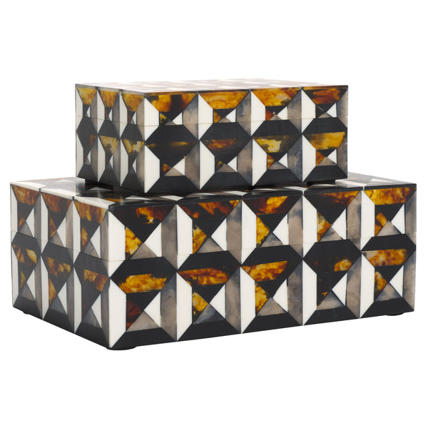 Safavieh Ani, Elegant Decorative Box Set Of 2 In Ivory/Brown - Versatile Storage With Striking Pattern Ivory ,Brown Resin+Mdf Rdc5006a-set2