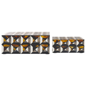 Safavieh Ani, Elegant Decorative Box Set Of 2 In Ivory/Brown - Versatile Storage With Striking Pattern Ivory ,Brown Resin+Mdf Rdc5006a-set2