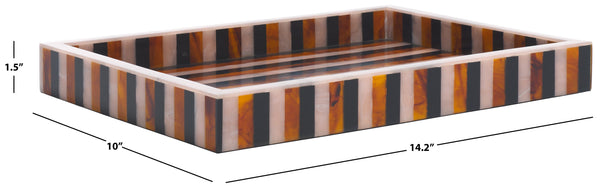 Safavieh Ina, Elegant Black/Brown Decorative Tray With Striped Design For Home Organization & Display Black ,Brown Resin+Mdf Rdc5008a